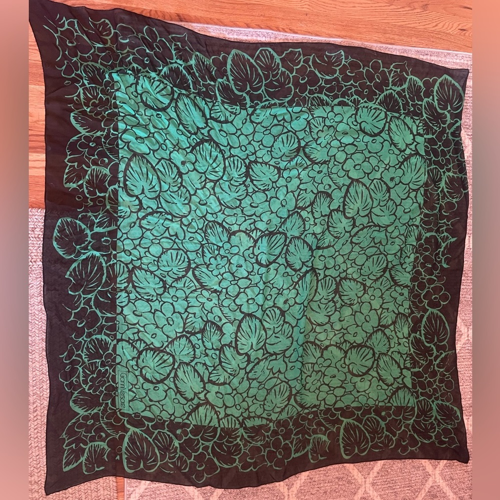 Gianni Versace Silk Printed Black and Green Floral Scarf